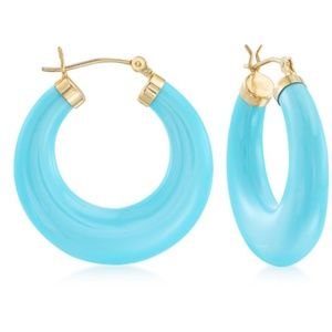 Ross-Simons 14kt Yellow Gold Snap Bar Simulated Turquoise Earrings